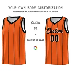 Orange Black White Vertical Stripes Basketball Jersey Set 3