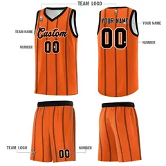 Orange Black White Vertical Stripes Basketball Jersey Set 5