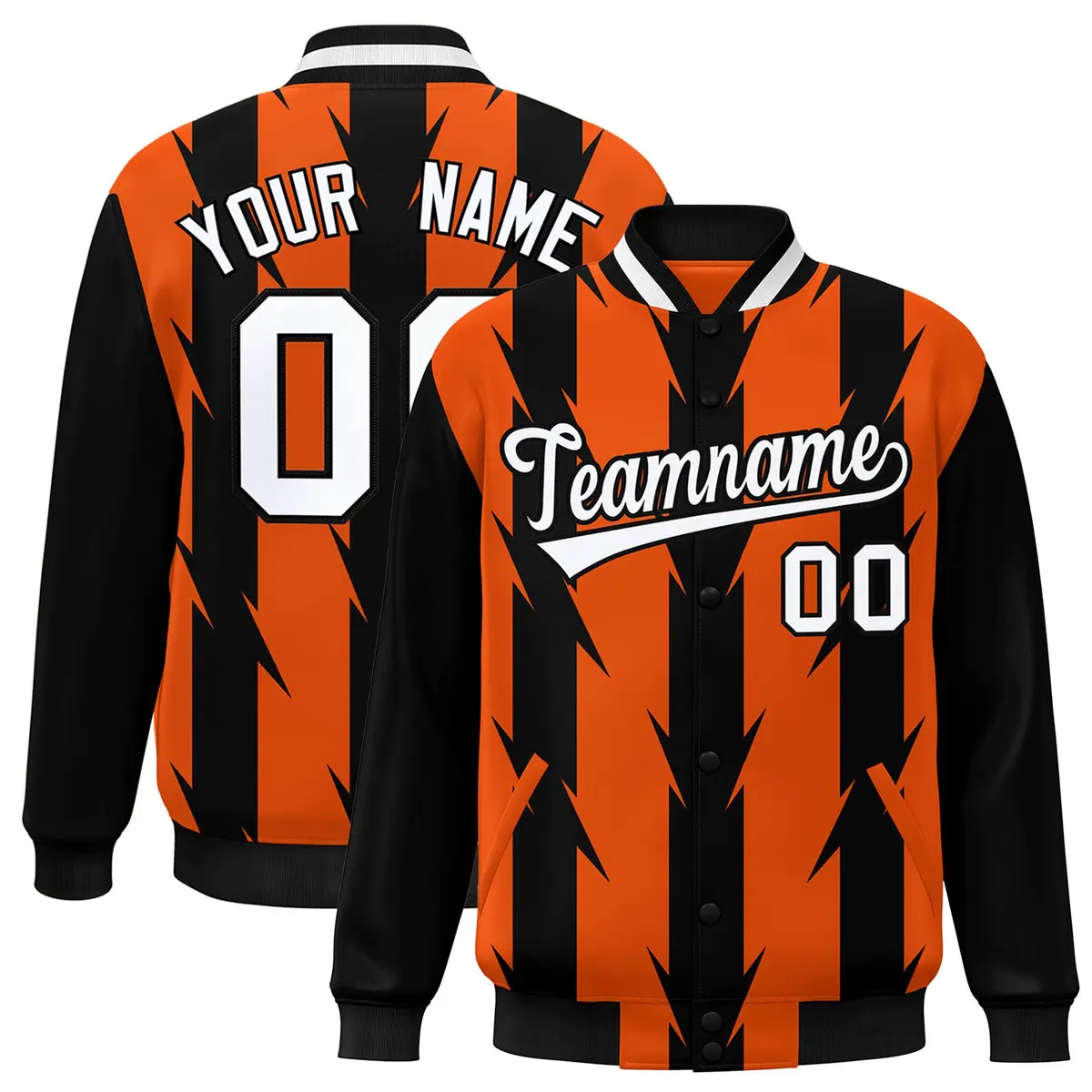 Orange Blade Pattern Raglan Varsity Letterman Baseball Jacket