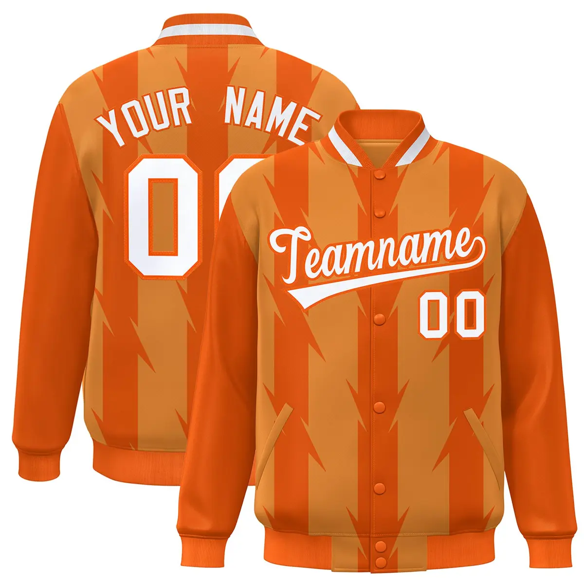 Orange Blade Pattern Raglan Varsity Letterman Baseball Jacket