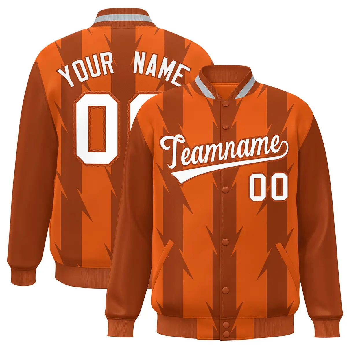 Orange Blade Pattern Raglan Varsity Letterman Baseball Jacket