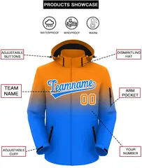 Orange Blue Gradient Hooded Outdoor Waterproof Jacket 2