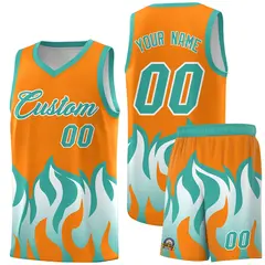 Orange Bright Green Flame Pattern Sports Basketball Jersey