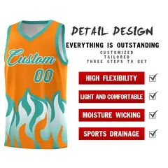 Orange Bright Green Flame Pattern Sports Basketball Jersey 2