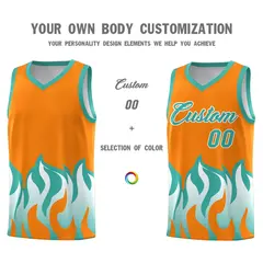 Orange Bright Green Flame Pattern Sports Basketball Jersey 3