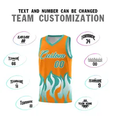 Orange Bright Green Flame Pattern Sports Basketball Jersey 4