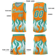 Orange Bright Green Flame Pattern Sports Basketball Jersey 5