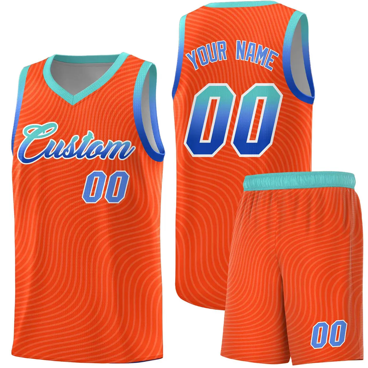 Orange Bright Green Wave Pattern Basketball Jersey
