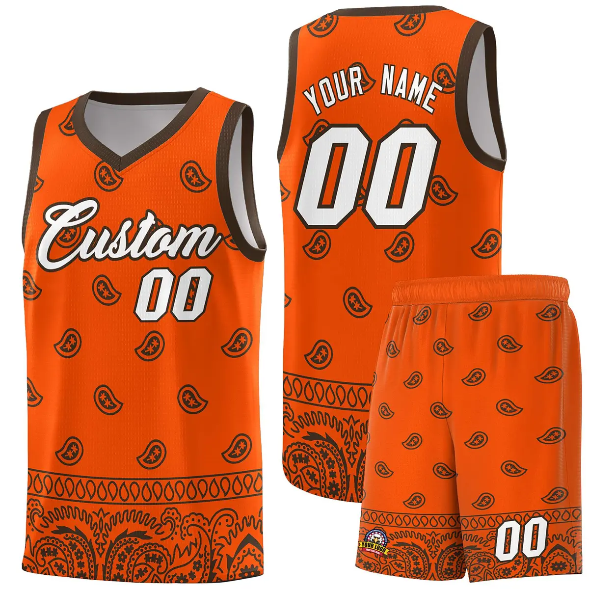 Orange Brown Cashew Pattern Basketball Jersey