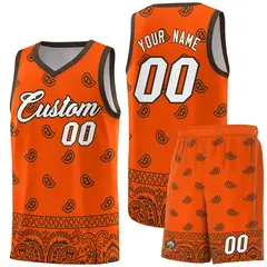 Orange Brown Cashew Pattern Basketball Jersey 1