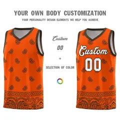 Orange Brown Cashew Pattern Basketball Jersey 10