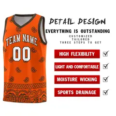 Orange Brown Cashew Pattern Basketball Jersey 16