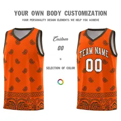 Orange Brown Cashew Pattern Basketball Jersey 17