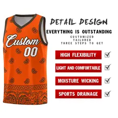 Orange Brown Cashew Pattern Basketball Jersey 2