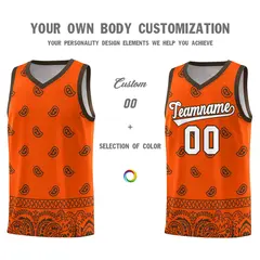 Orange Brown Cashew Pattern Basketball Jersey 24