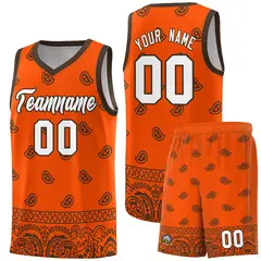 Orange Brown Cashew Pattern Basketball Jersey 29