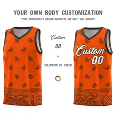Orange Brown Cashew Pattern Basketball Jersey 3