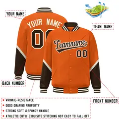 Orange Brown Color Block Varsity Letterman Baseball Jacket 2