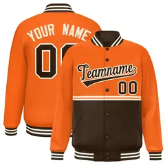 Orange Brown Color Block Varsity Letterman Jacket 1
