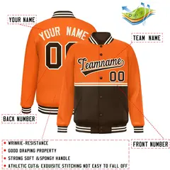 Orange Brown Color Block Varsity Letterman Jacket 2