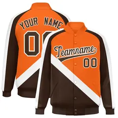 Orange Brown Raglan Varsity Full-Snap Letterman Baseball Jacket 1