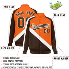 Orange Brown Raglan Varsity Full-Snap Letterman Baseball Jacket 2