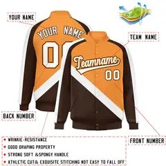 Orange Brown Raglan Varsity Full-Snap Letterman Baseball Jacket 2