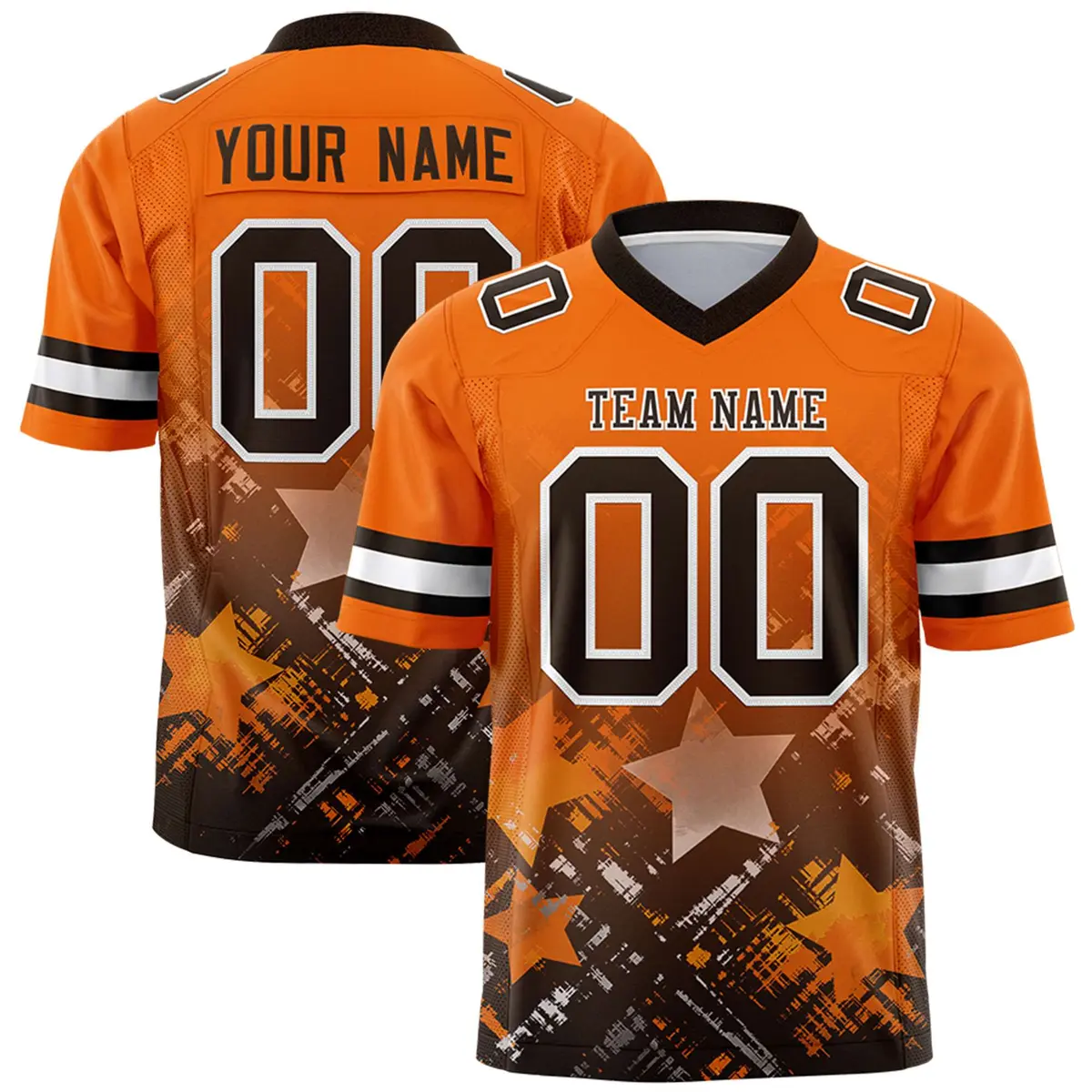 Orange Brown Star Gradient Flag Football Jersey