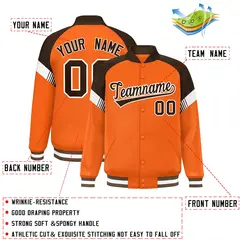 Orange Brown-White Color Block Varsity Full-Snap Letterman Jacket 2