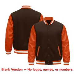 Orange Brown White Raglan Varsity Full-Snap Leather Sleeves Letterman Jacket 5