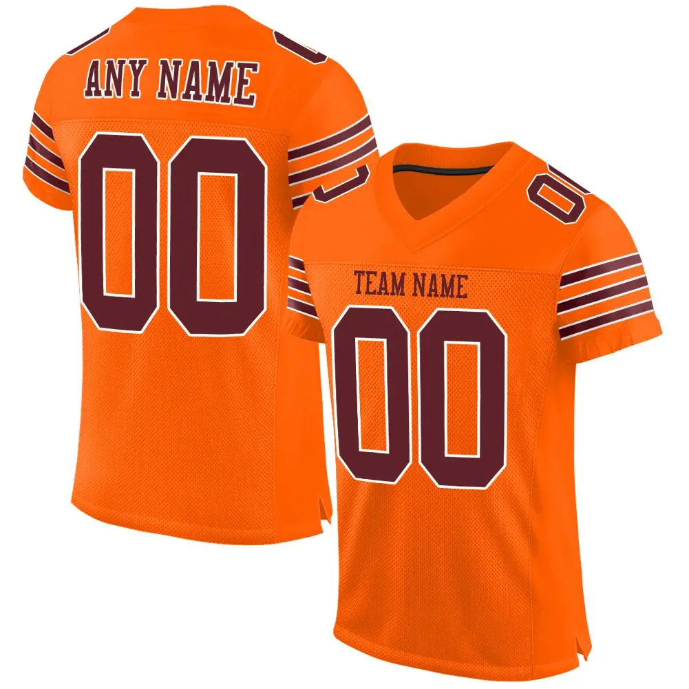 Orange Burgundy-White Mesh Football Jersey