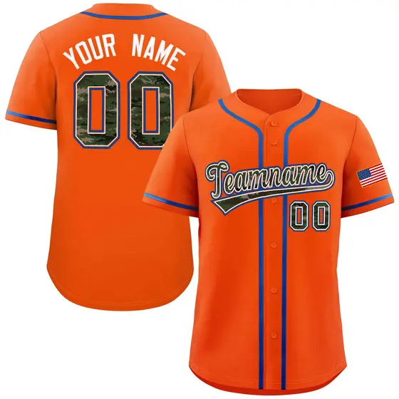 Orange Camo Font Authentic Baseball Jersey