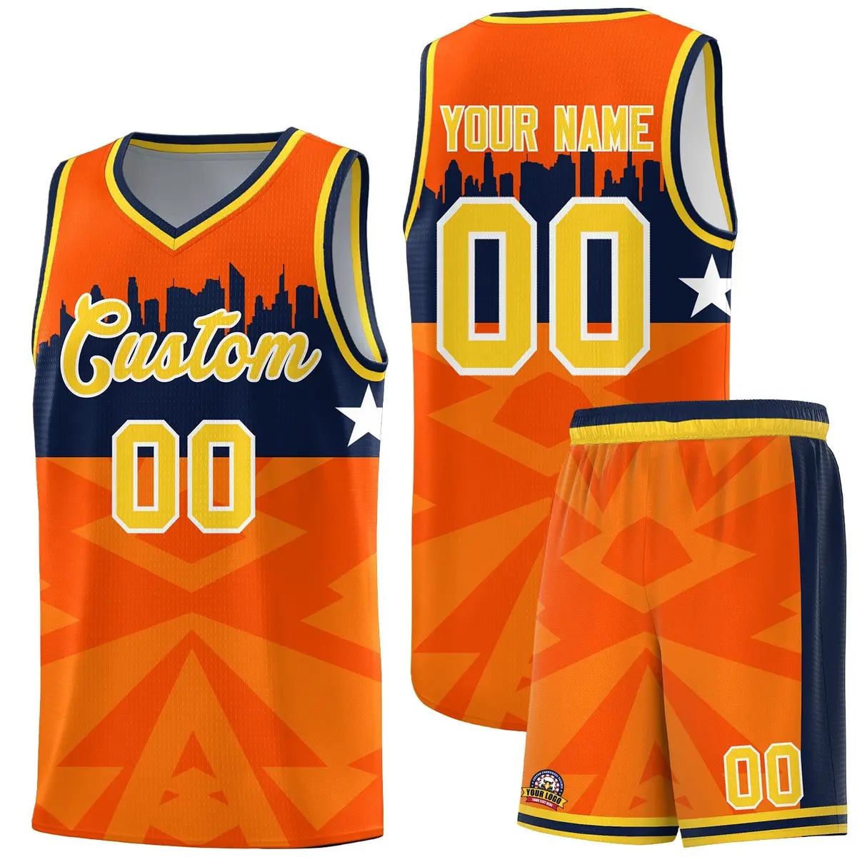 Orange City Silhouette Pattern Basketball Uniform Jersey