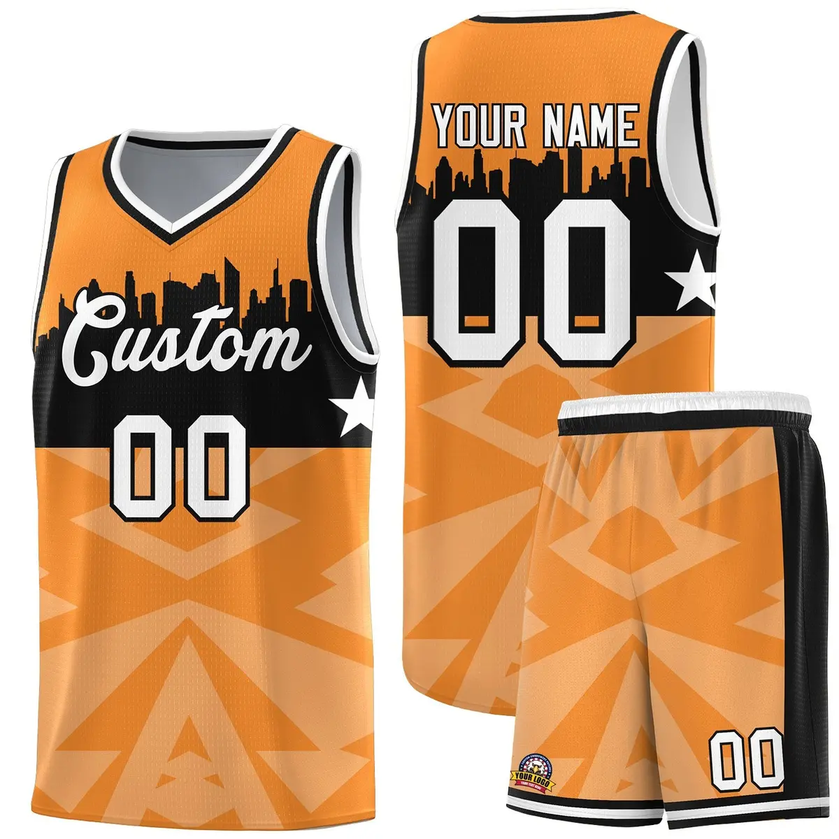 Orange City Silhouette Pattern Basketball Uniform Jersey