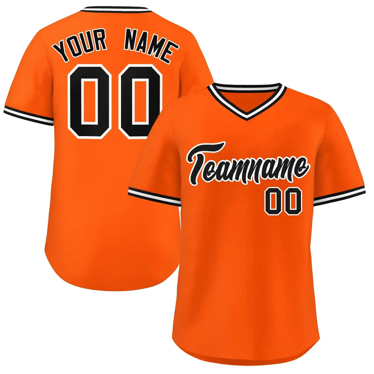Orange Classic V-Neck Pullover Baseball Jersey