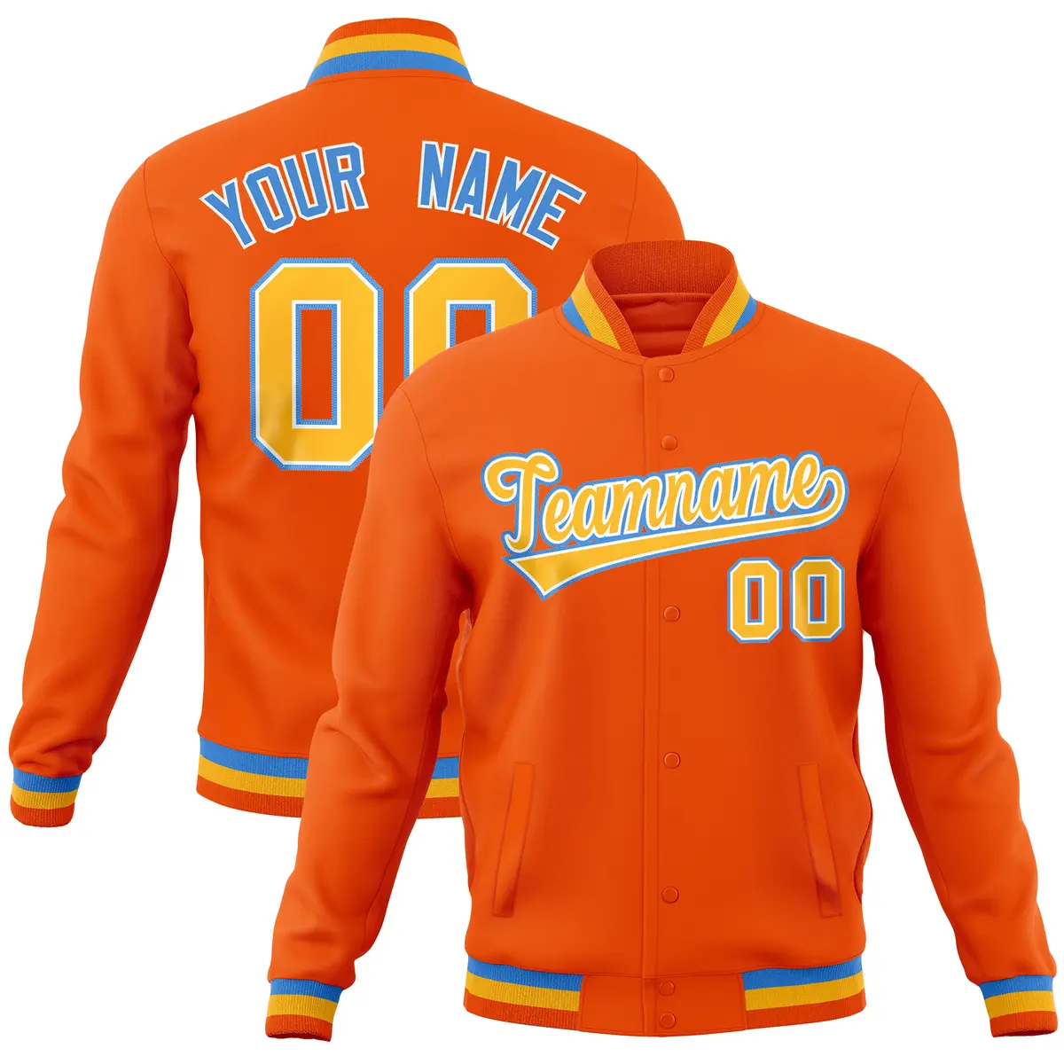 Orange Classic Varsity Full-Snap Letterman Baseball Jacket