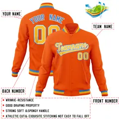 Orange Classic Varsity Full-Snap Letterman Baseball Jacket 4