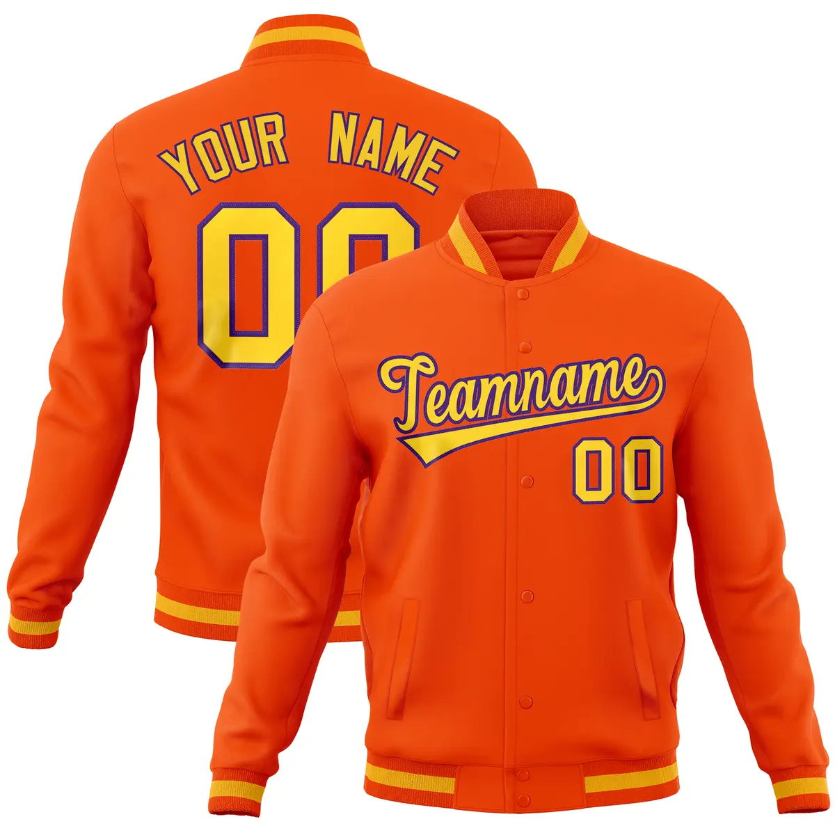Orange Classic Varsity Full-Snap Letterman Baseball Jacket