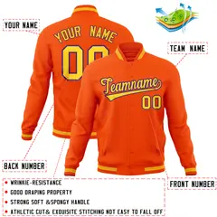 Orange Classic Varsity Full-Snap Letterman Baseball Jacket 4