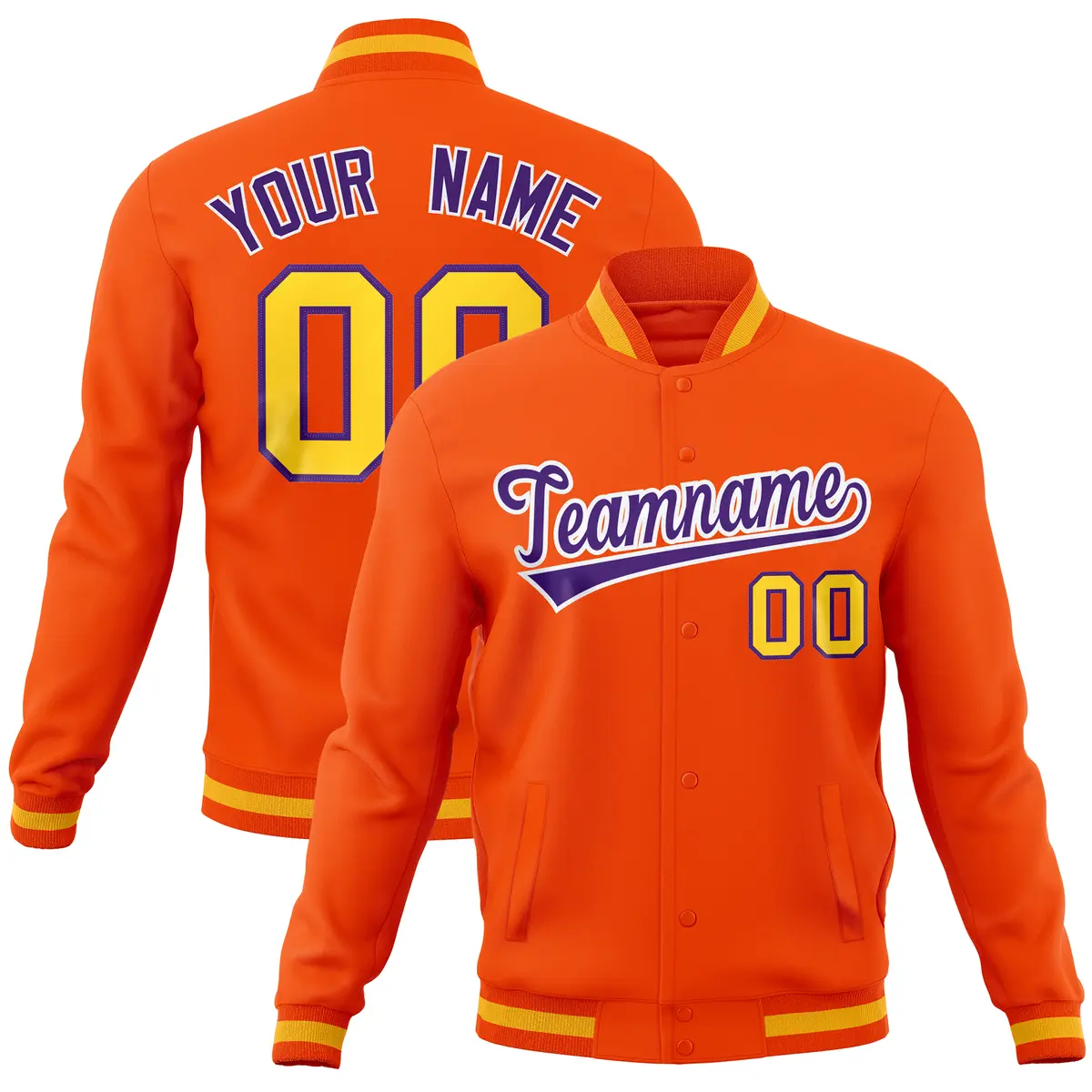 Orange Classic Varsity Full-Snap Letterman Baseball Jacket