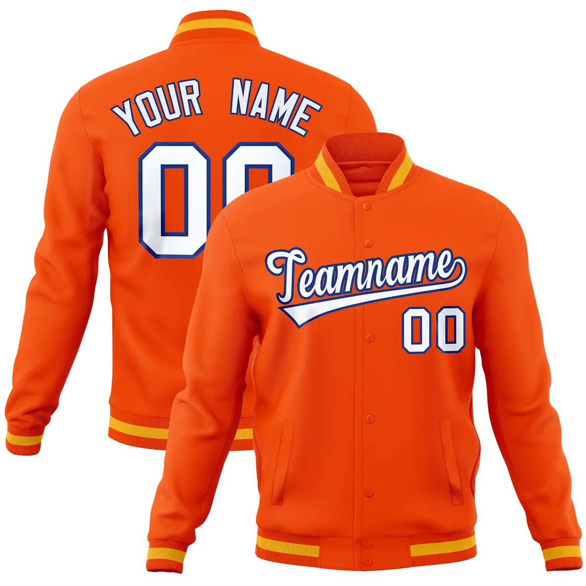 Orange Classic Varsity Full-Snap Letterman Baseball Jacket