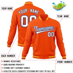 Orange Classic Varsity Full-Snap Letterman Baseball Jacket 4