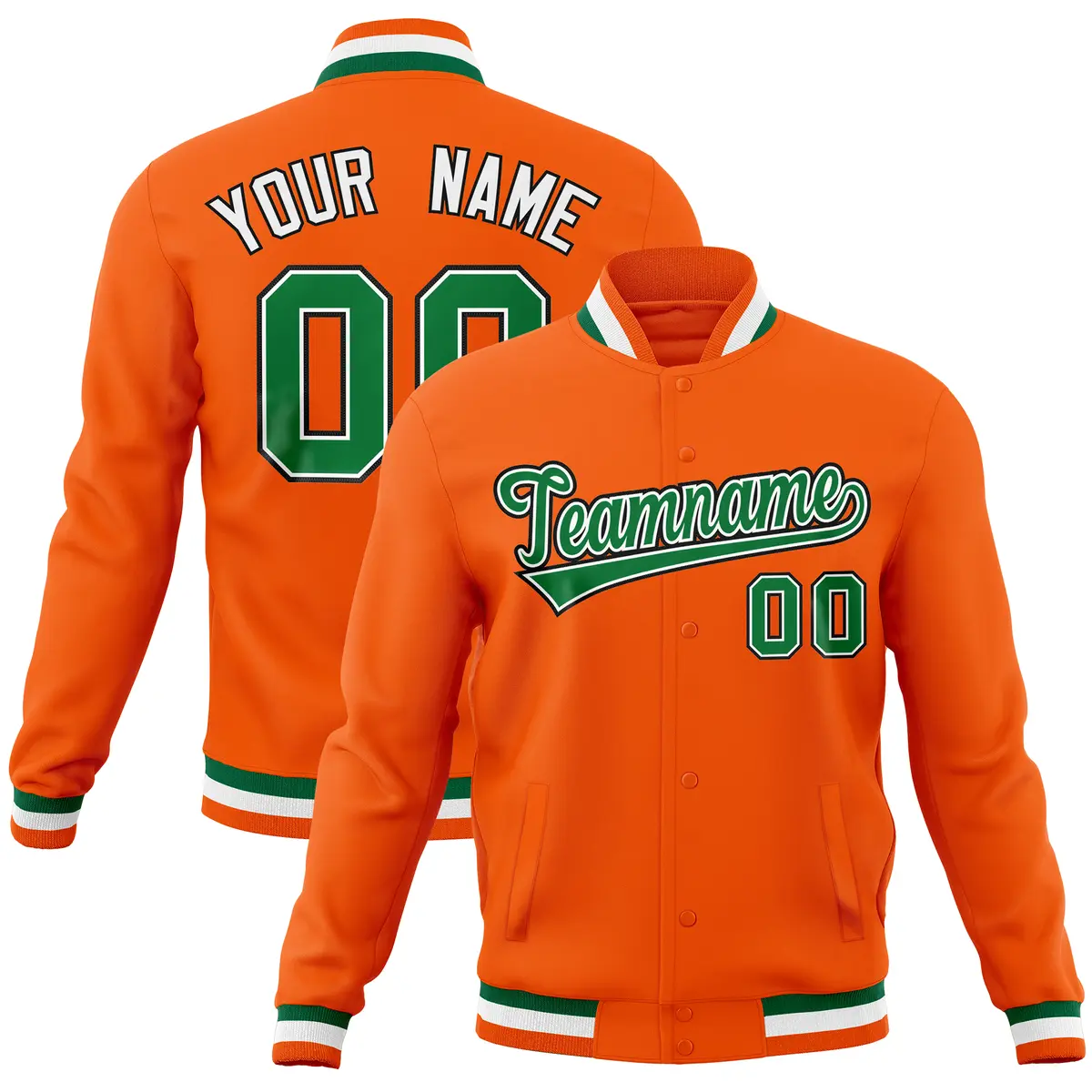 Orange Classic Varsity Full-Snap Letterman Baseball Jacket