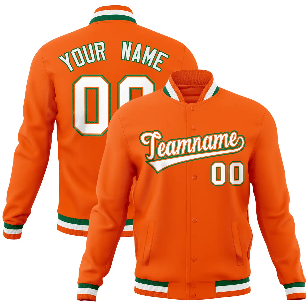 Orange Classic Varsity Full-Snap Letterman Baseball Jacket