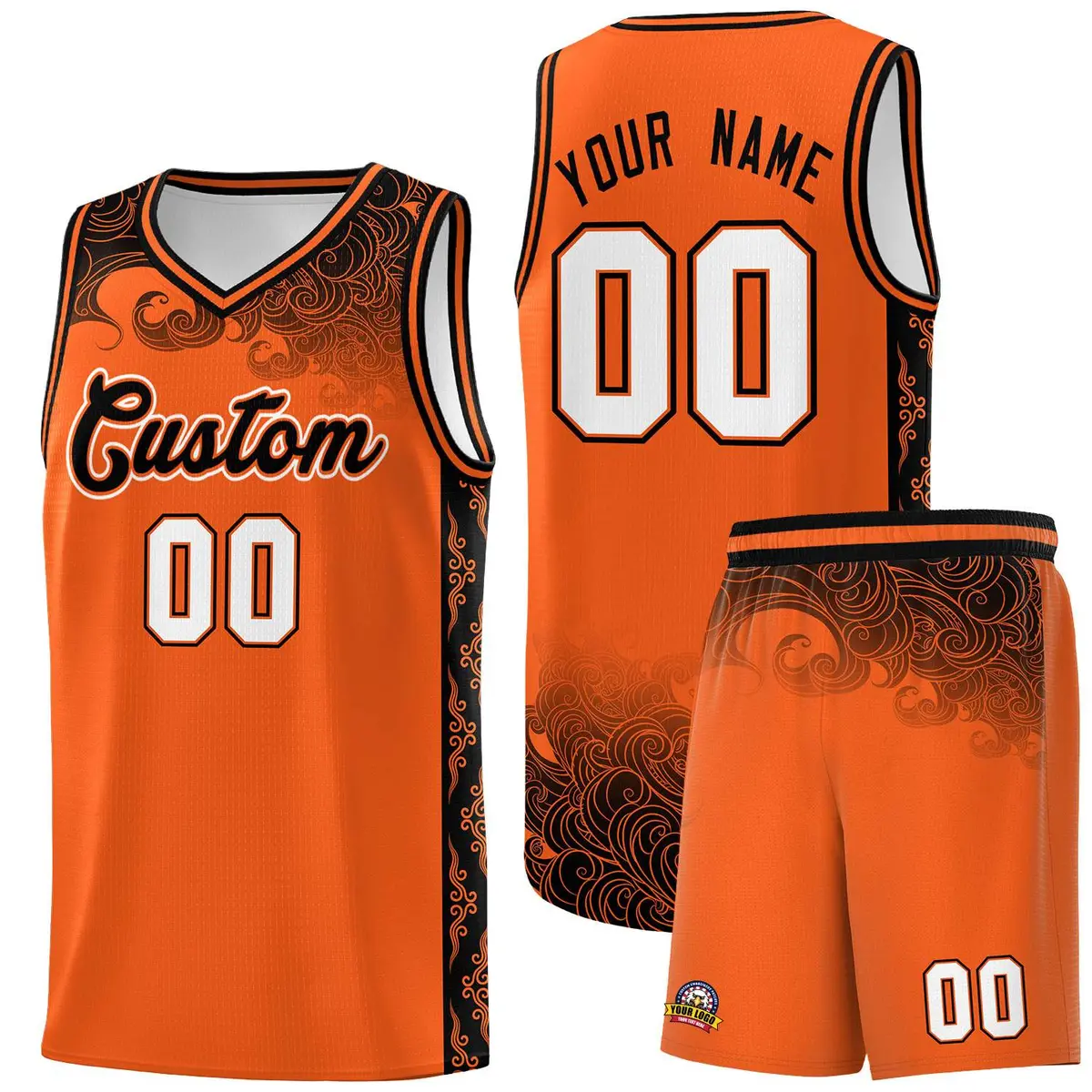 Orange Cloud Pattern Sports Uniform Basketball Jersey Set