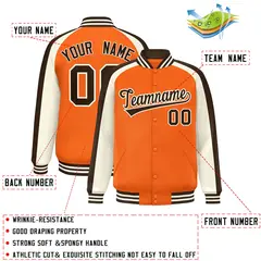 Orange Cream Color Block Raglan Varsity Letterman Jacket 2