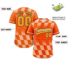 Orange Cream Grid Speckles Color Block Baseball Jersey 2