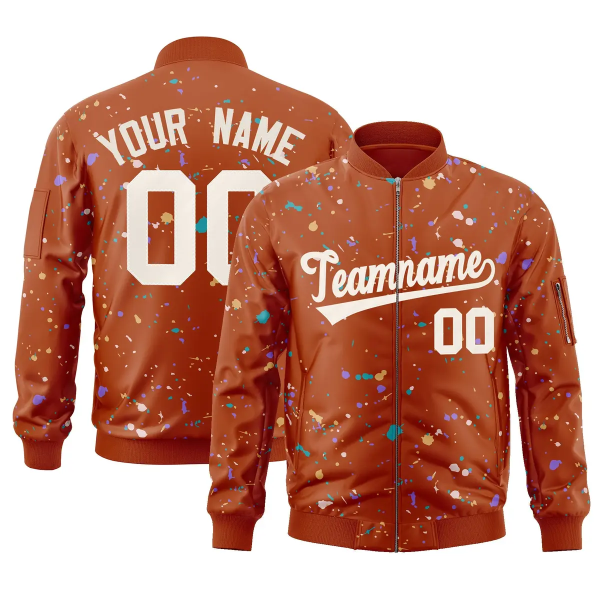 Orange Cream Splash Graffiti Varsity Full-Zip Letterman Jacket
