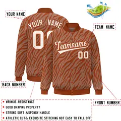 Orange Cream Tiger Stripes Graffiti Bomber Varsity Jacket 2
