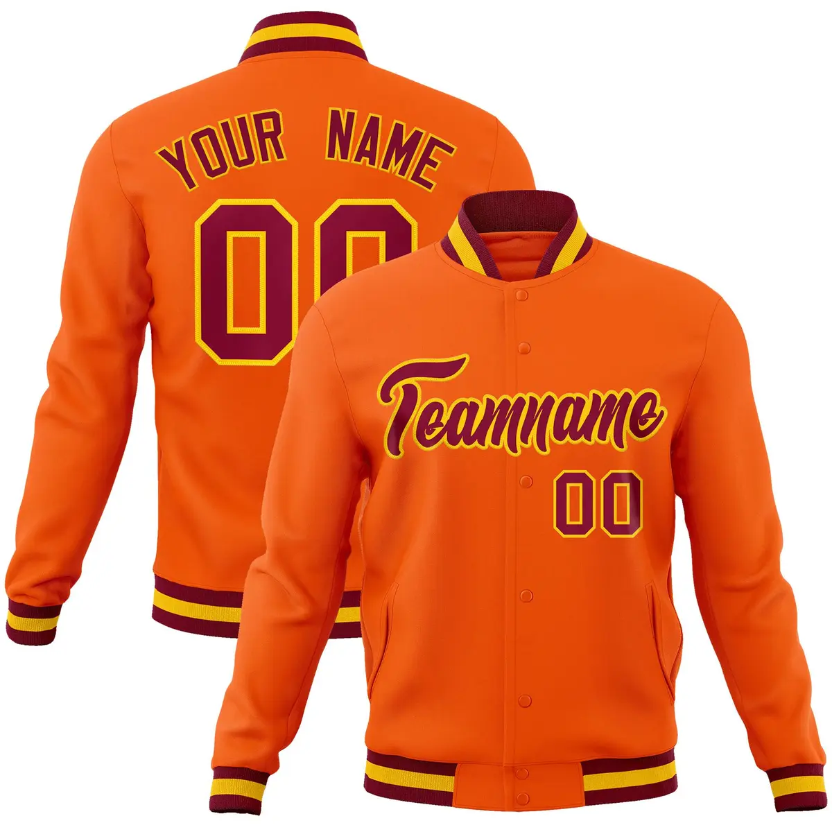 Orange Crimson-Gold Varsity Full-Snap Letterman Jacket